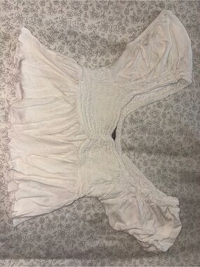 Urban Outfitters Cream Smocked Crop Top with Puff Sleeves